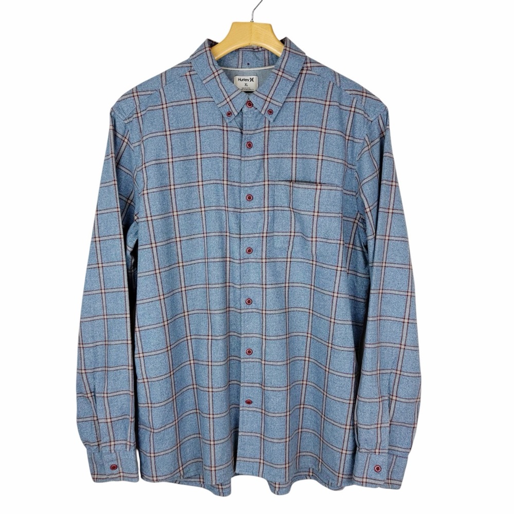 Hurley Blue Plaid Brushed Cotton Flannel Shirt Button Down Size XL
